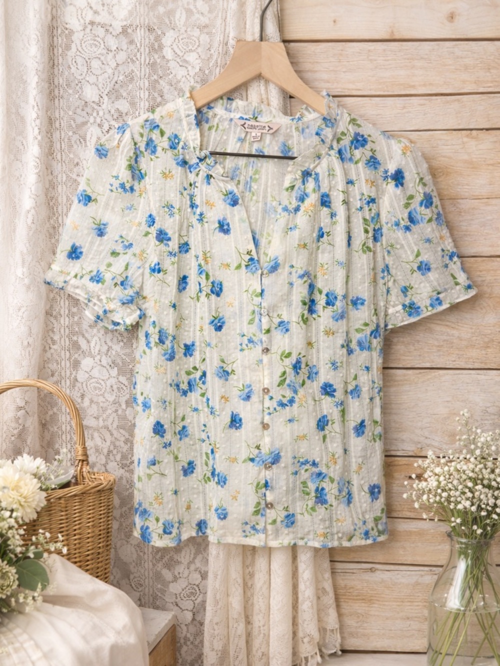 Nanette Lepore Blue Floral Button-Front Blouse (199)